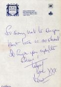 Keith Barron signed handwritten note on hotel notepaper. Good condition. All autographs are