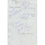 Multi signed album page. Amongst signatures are Kate O'Mara, Amanda White, Julia Lacey and more.