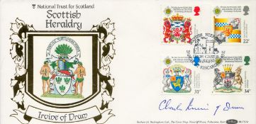 Charlie Irvin of Drum signed Scottish Heraldry FDC. 21/7/87 Kincard postmark. Good condition. All