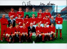 Alex Stepney and John Aston signed 7x5inch colour photo. Good condition. All autographs are