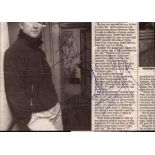 Patrick Duffy signed newspaper article. Dedicated. Good condition. All autographs are genuine hand