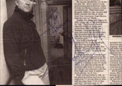 Patrick Duffy signed newspaper article. Dedicated. Good condition. All autographs are genuine hand