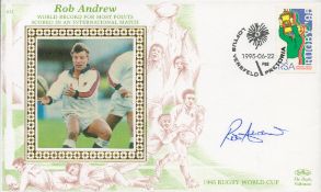 Rob Andrew signed 1995 Rugby World Cup FDC. Good condition. All autographs are genuine hand signed