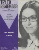 Nana Mouskouri, Greek singer. A signed music sheet for 'Try to Remember'. Good condition. All