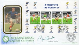 Bobby Charlton signed A Tribute to world cup FDC. 23/1/1998 Gibraltar postmark. Good condition.