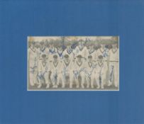 Cricket 1951 South Africa Touring Team signed on newspaper photo, 15 autographs. Matted in blue to