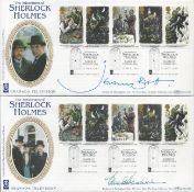 Sherlock Holmes and Dr Watson autographed FDCs Jeremy Brett and Edward Hardwicke signed on two