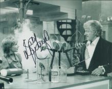 Katy Manning signed 10x8 inch DR WHO black and white photo pictured in her role as Jo Grant. Good