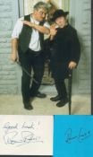 Ronnie Barker and Ronnie Corbett signed cards and 10x8 inch Two Ronnies colour photo. Good