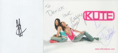 Kute multi signed 6x4 promo card. Kute was a support act for The Girls Aloud Tour. Good condition.