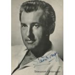 Stewart Granger signed 6x4 inch black and white postcard promo photo. Good condition. All autographs