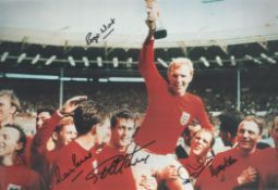 England 1966 World Cup Winners 18x12 inch colour photo 5 signatures includes Roger Hunt, Martin