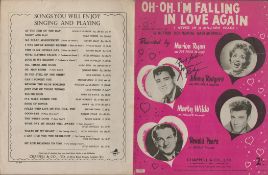 Jimmy Rodgers American Singer Signed Vintage Sheet Music 'Oh Oh I'm Falling in Love Again'. Good