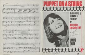 Sandie Shaw English Pop Singer Signed Vintage Sheet Music 'Puppet on A String'. Good condition.