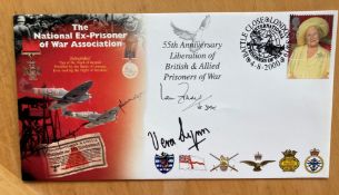 Vera Lynn, Ian Fraser VC and Colditz inmate Earl Haig (signed on back) all signed on Ex Prisoner