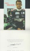 Justin Wilson signed First World Championship card and 6x8 photo with information on reverse. Good