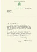 Virigina Bottomley TLS on House of Commons headed paper dated 23rd January 1990. Letter discusses