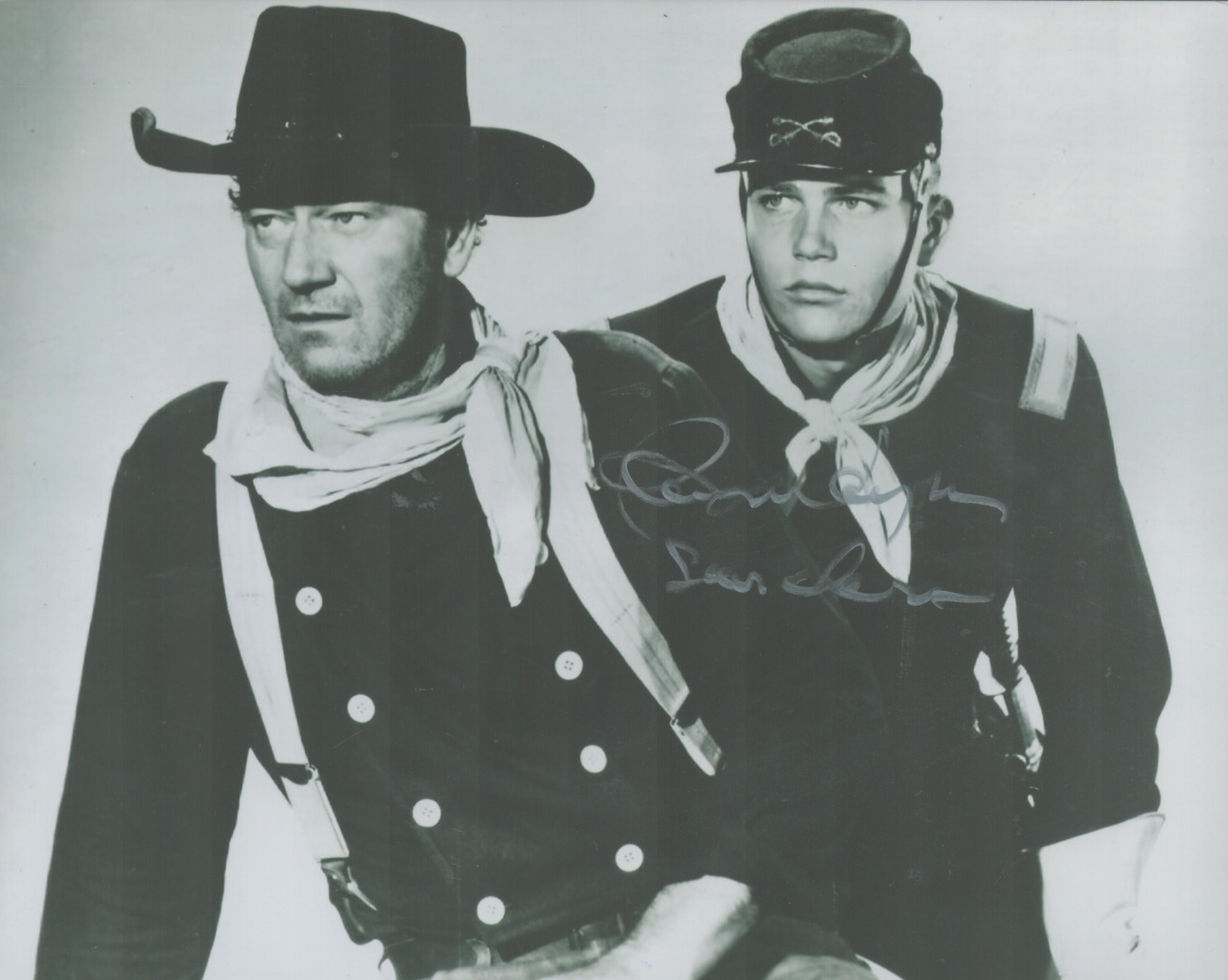 John Wayne SECRETARY signed 10x8 black and white colour photo. Good condition. All autographs are