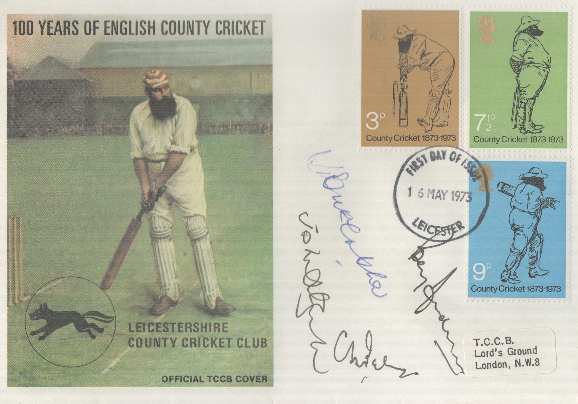 4 unknown Leicestershire Players Signed 1973 official County Cricket FDC, with Leicester FDI