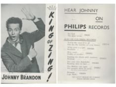 Johnny Brandon signed black & white promo. Card 7x5.25 Inch. Was an English singer and songwriter,