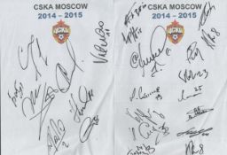 Football CSKA Moscow collection two multi signed A4 sheets includes 23 signatures from the 2014/15