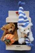 Steiff Original Winter bear and Pumkin bear. Both 7cm. Original collection. With box. White winter