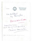 Hurlingham Club headed paper (mounted on card) signed by Joy Harrington, Actress (dedicated),