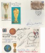 1966 Full Team signed on 2 covers. 1986 Tuvalu World Cup cover signed by Bobby Moore and a 1966