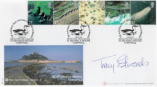Sailing Tracy Edwards signed The National Trust St Michaels Mount Cornwall Internetstamps FDC Triple