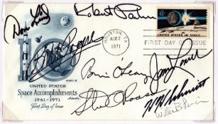 Astronaut multi signed United States Space Accomplishments FDI 7 hand signed autographs and 1 auto