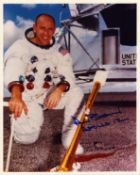 Alan Bean signed 10x8 inch colour photo pictured in space suit. From single vendor Space Astronaut