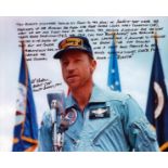 Al Worden signed 10x8 inch colour photo with very rare 93 word inscription . During the flight