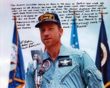 Al Worden signed 10x8 inch colour photo with very rare 93 word inscription . During the flight