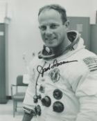 Jack Lousma signed 10x8 inch original black and white photo pictured in Space Suit. With