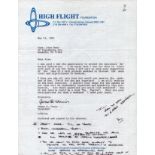 Alan Bean signed High Flight foundation 1991 letter to him from fellow astronaut Jim Irwin secretary