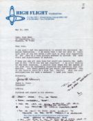 Alan Bean signed High Flight foundation 1991 letter to him from fellow astronaut Jim Irwin secretary