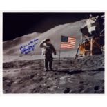 David R. Scott signed 10x8 inch colour photo pictured on the moon inscribed 7th Man on the Moon