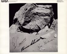 Harrison H. Schmitt, Ronald E Evans and Eugene A Cernan signed NASA original Apollo XVII 10x8 inch