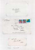 Owen Garriott signed 5x3 inch white card, 4x2 white card and original mailing envelope. From