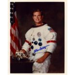 David R. Scott signed 10x8 inch original colour photo pictured in space suit. From single vendor