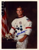David R. Scott signed 10x8 inch original colour photo pictured in space suit. From single vendor