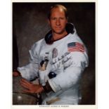 Al Worden signed NASA original 10x8 inch colour photo pictured in space suit inscribed Reach for the