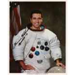 Harrison H. Schmitt signed NASA original 10x8 inch colour photo pictured in white space suit. From