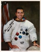 Harrison H. Schmitt signed NASA original 10x8 inch colour photo pictured in white space suit. From
