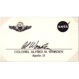 Al Worden signed 4x2 inch Colonel Alfred M. Worden Apollo 15 NASA business card. From single