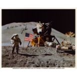 James B. Irwin signed NASA original 10x8 inch colour photo Irwin salutes flag at Apollo 15 Hadley -