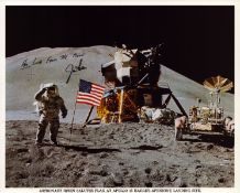 James B. Irwin signed NASA original 10x8 inch colour photo Irwin salutes flag at Apollo 15 Hadley -