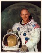 Buzz Aldrin signed 10x8 inch original NASA colour photo picture in Space suit inscribed We Came in