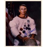 Eugene Cernan signed 10x8 inch colour photo pictured in space suit. From single vendor Space