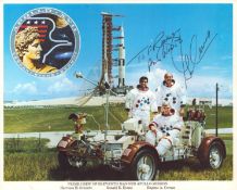 Eugene A. Cernan signed NASA original Apollo XVII 10x8 inch colour photo pictured with crew
